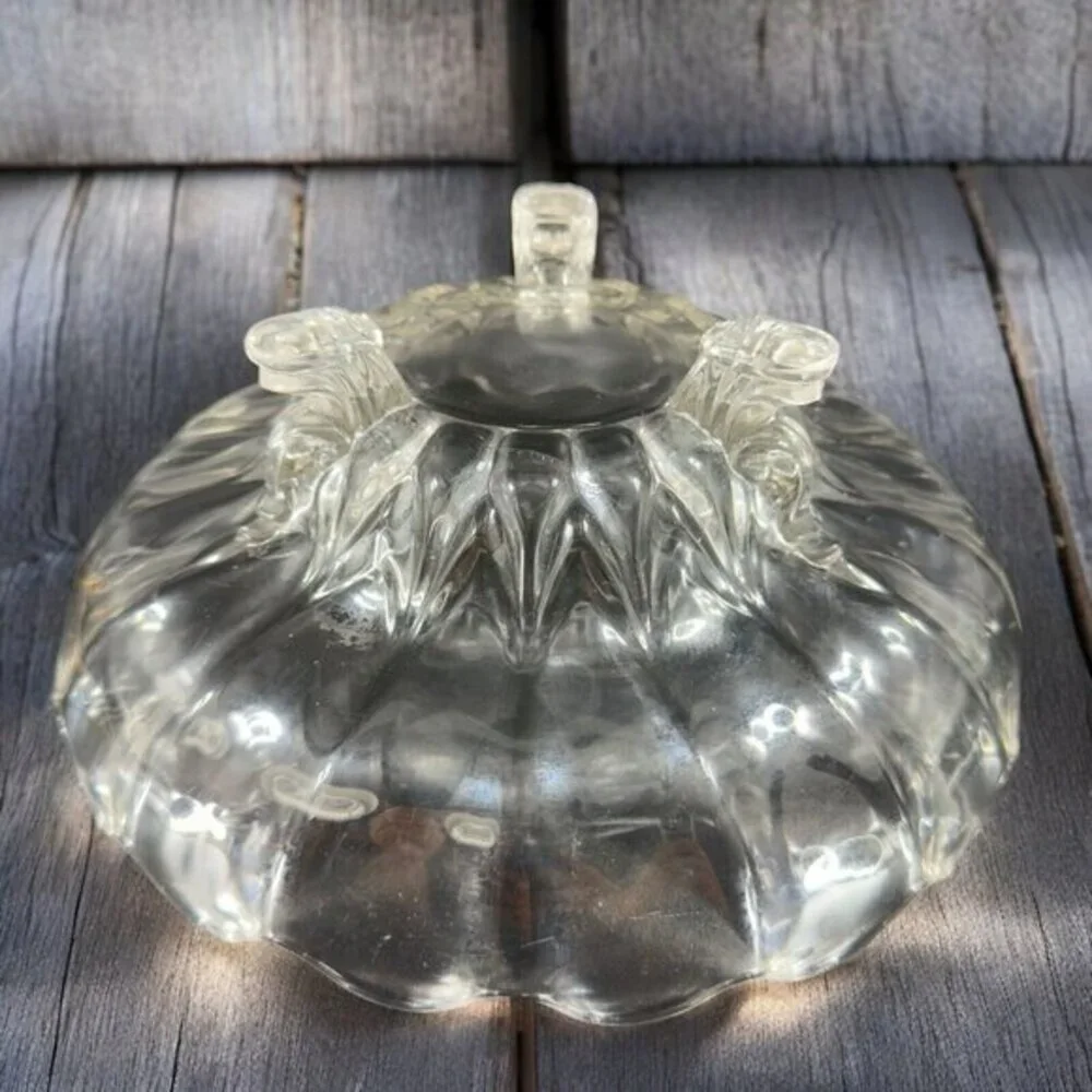 Antique Clear 3 Footed Bowl Dish Janice Glass Green‎ UV Manganese 365nm Glowing